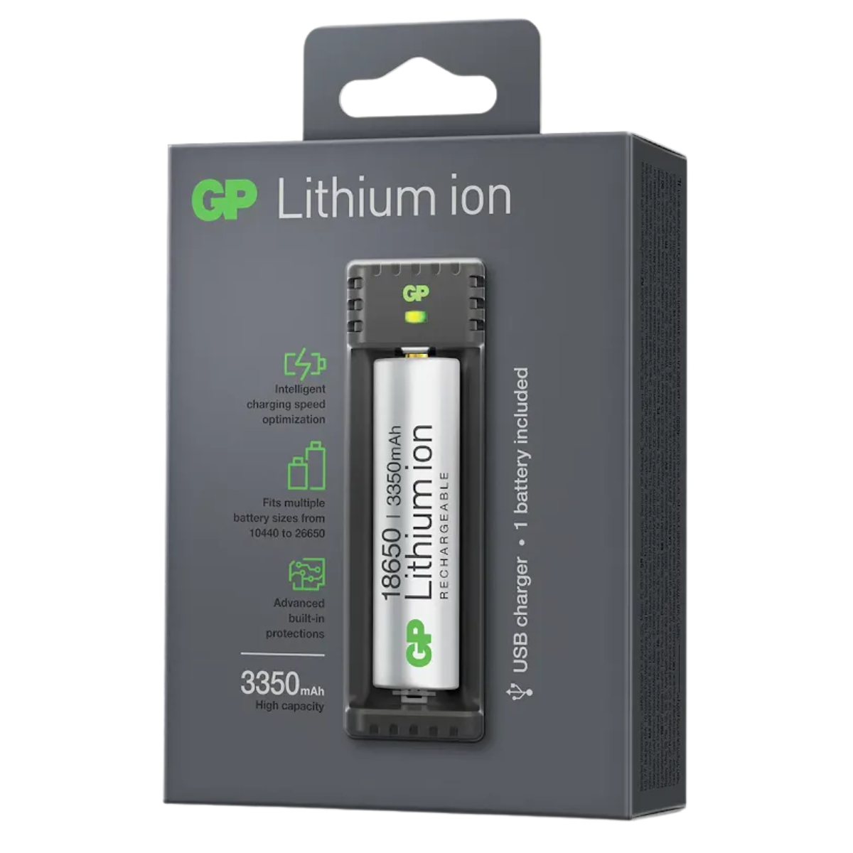 GP 1-slot charger 18650 3350mAh
