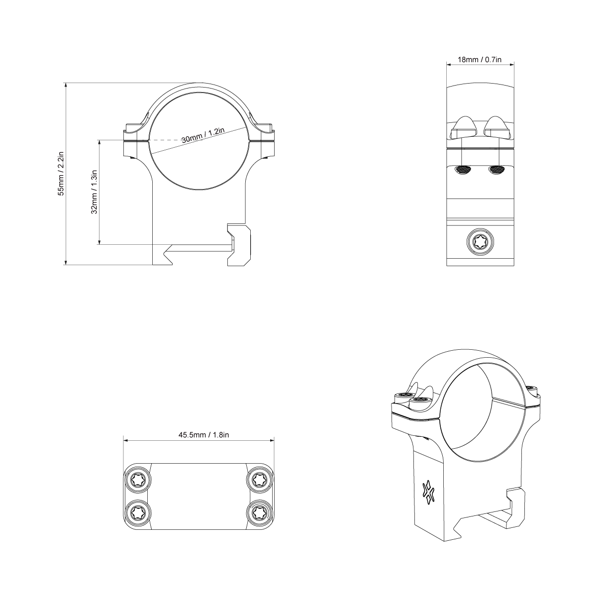 Vector X-Accu Steel Medium Weaver 30mm Rings