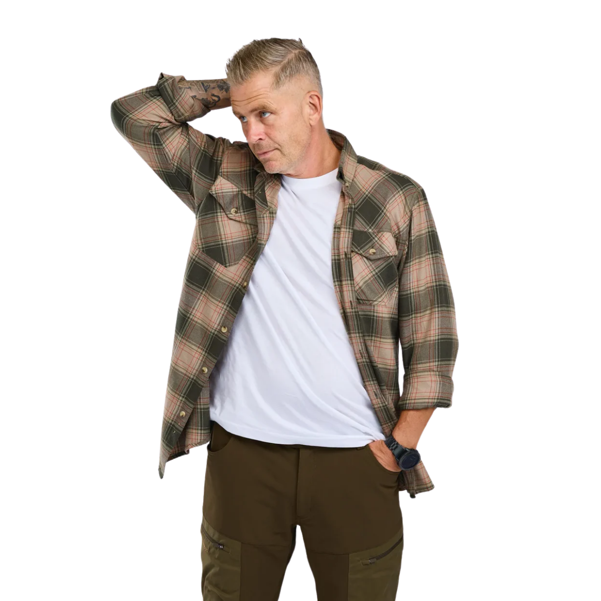 Pinewood Finnveden Forest Flannel Shirt M Olive/D.Green