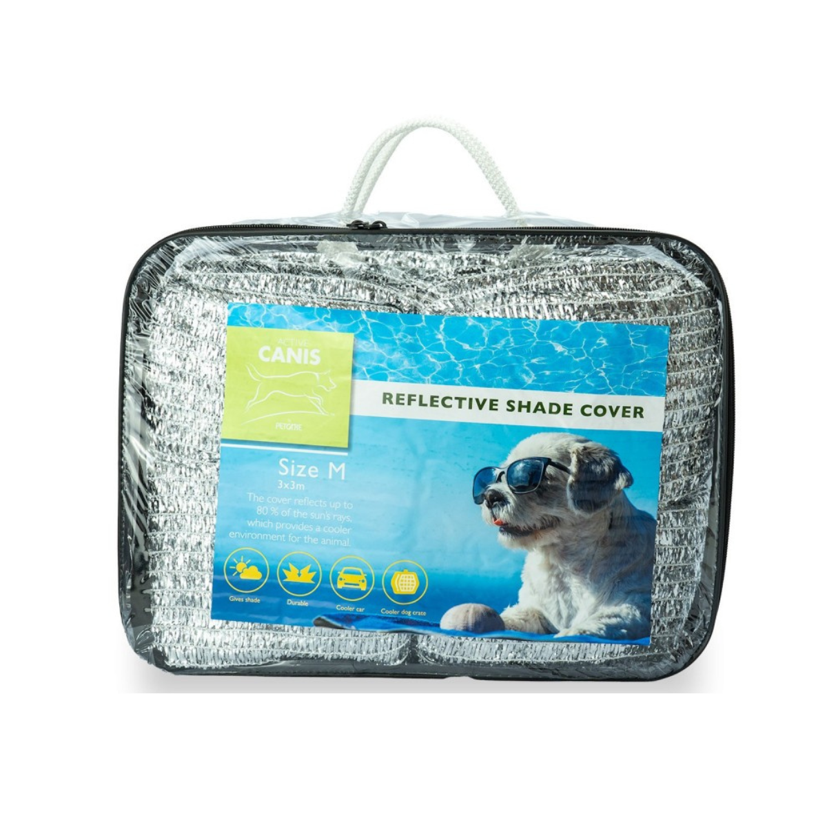Activ Canis Silverduk 3x3 m – Reflekterande solskydd för hund