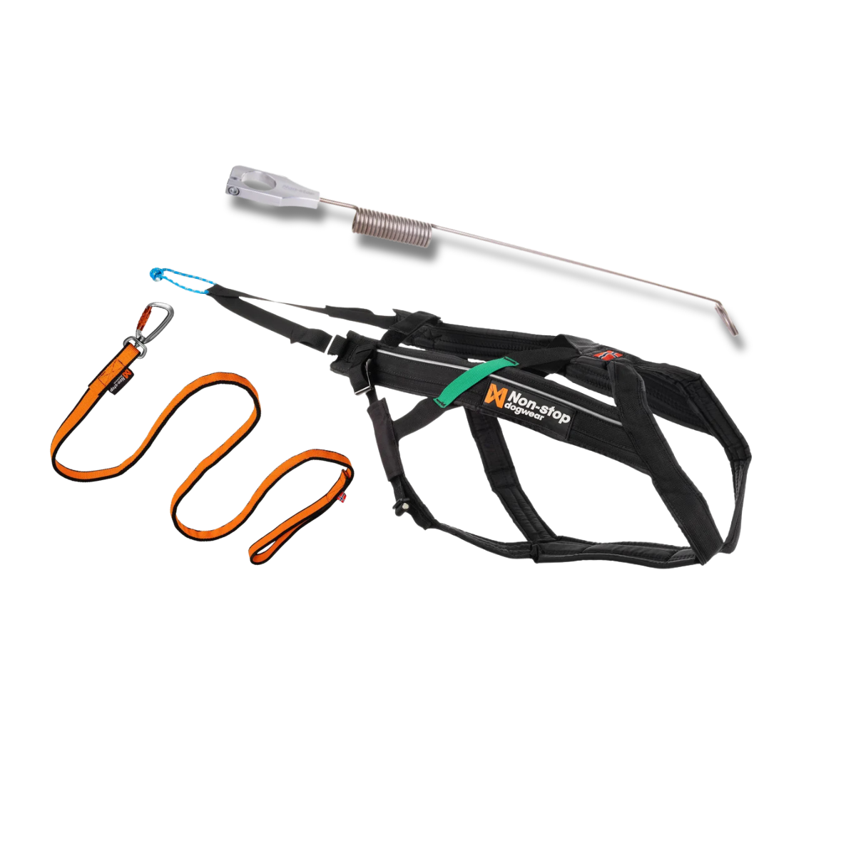 Draghund cykelpaket med sele, cykelantenn och elastiskt bungee-koppel för säker och ergonomisk träning vid cykling, löpning och skidåkning.