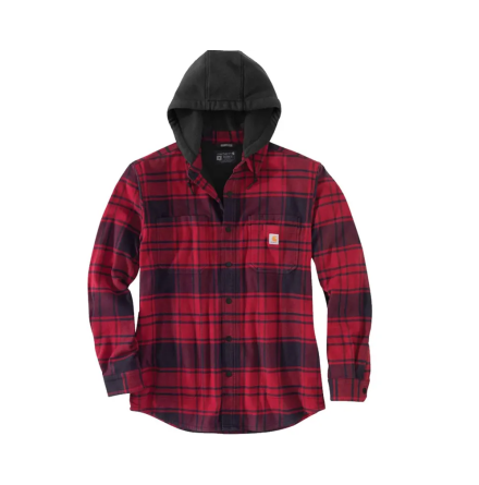 Carhartt Flannel Fleece Lined Hooded Shirt Jacket Oxblood 